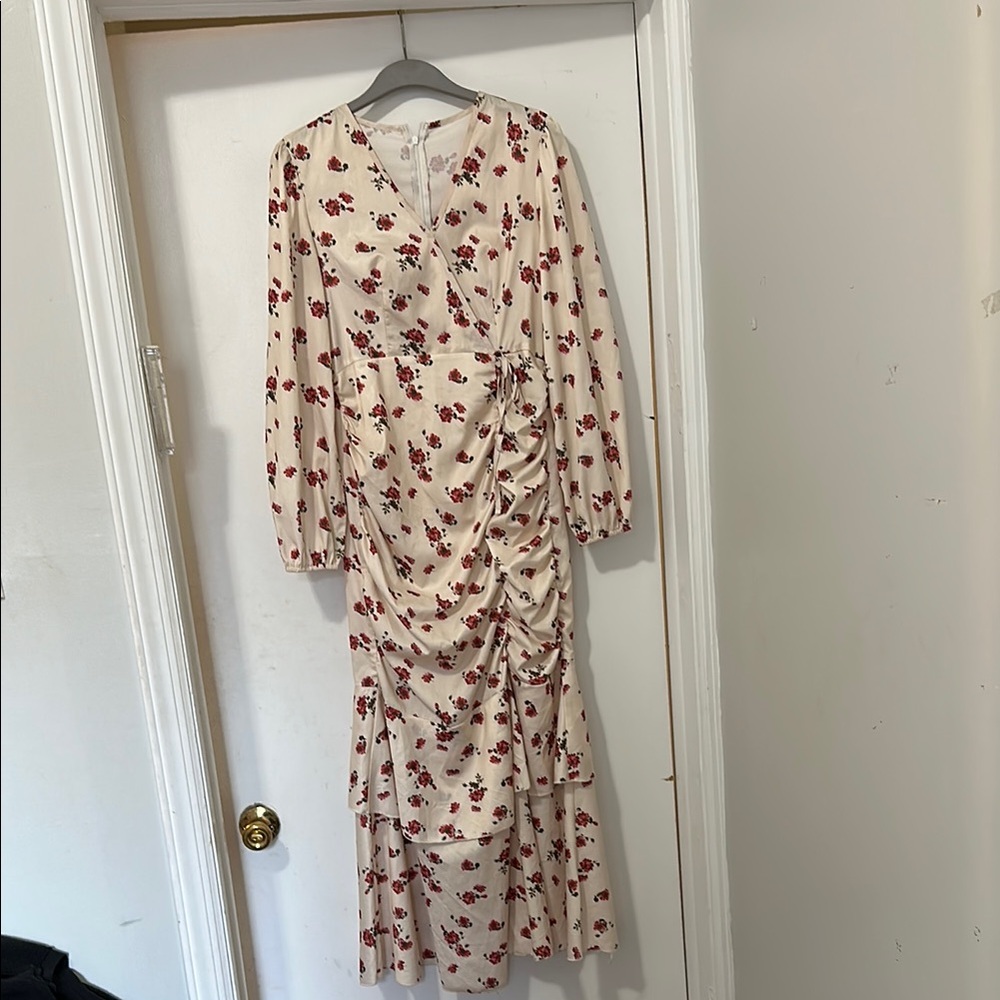 SHEIN Cream Long Sleeve V-Neck Sundress